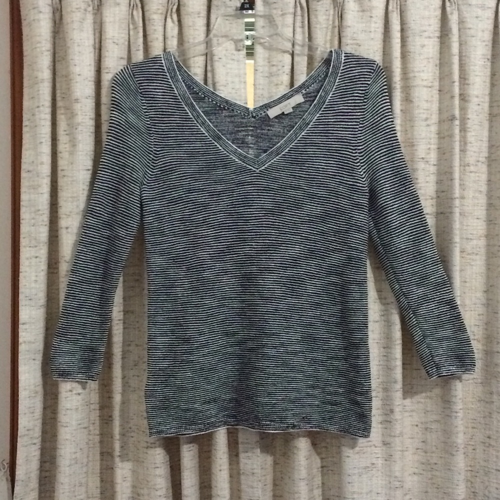 Loft V-Neck Stripe Long Sleeve Sweater